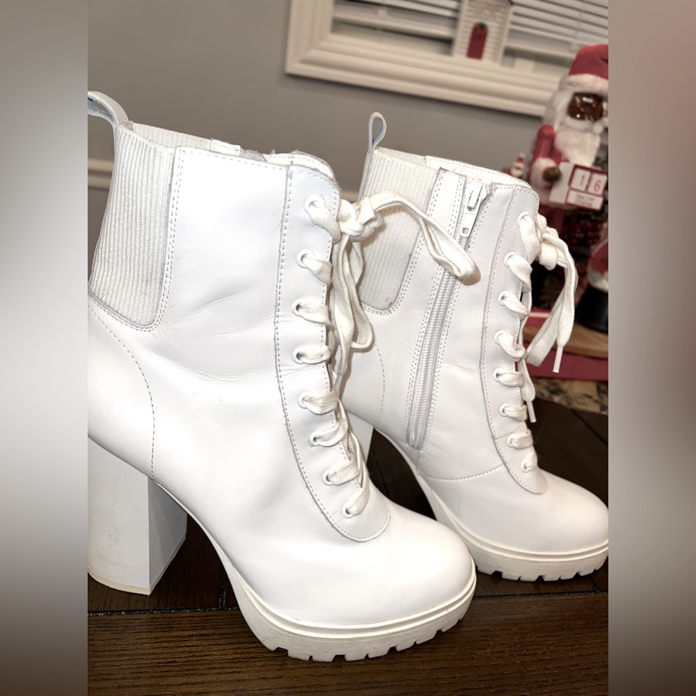 Heeled White Combat Boots